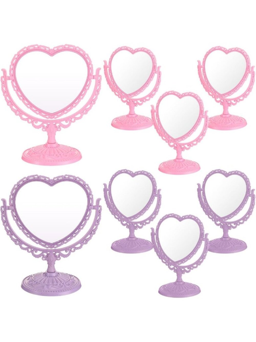 8 Pcs Heart Shaped Spa Party Mirrors - Purple & Pink Decorative Makeup Mirrors